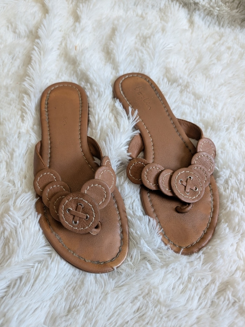 Boden Light Brown Leather Flip Flop Sandals Size 38 US Size 7